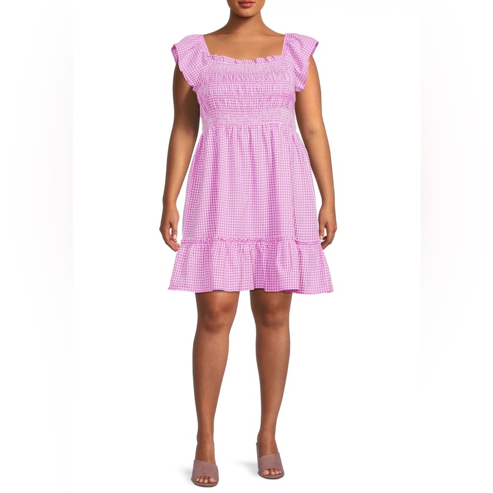 Terra & Sky Women's Plus Size Smocked Ruffle Hem Dress